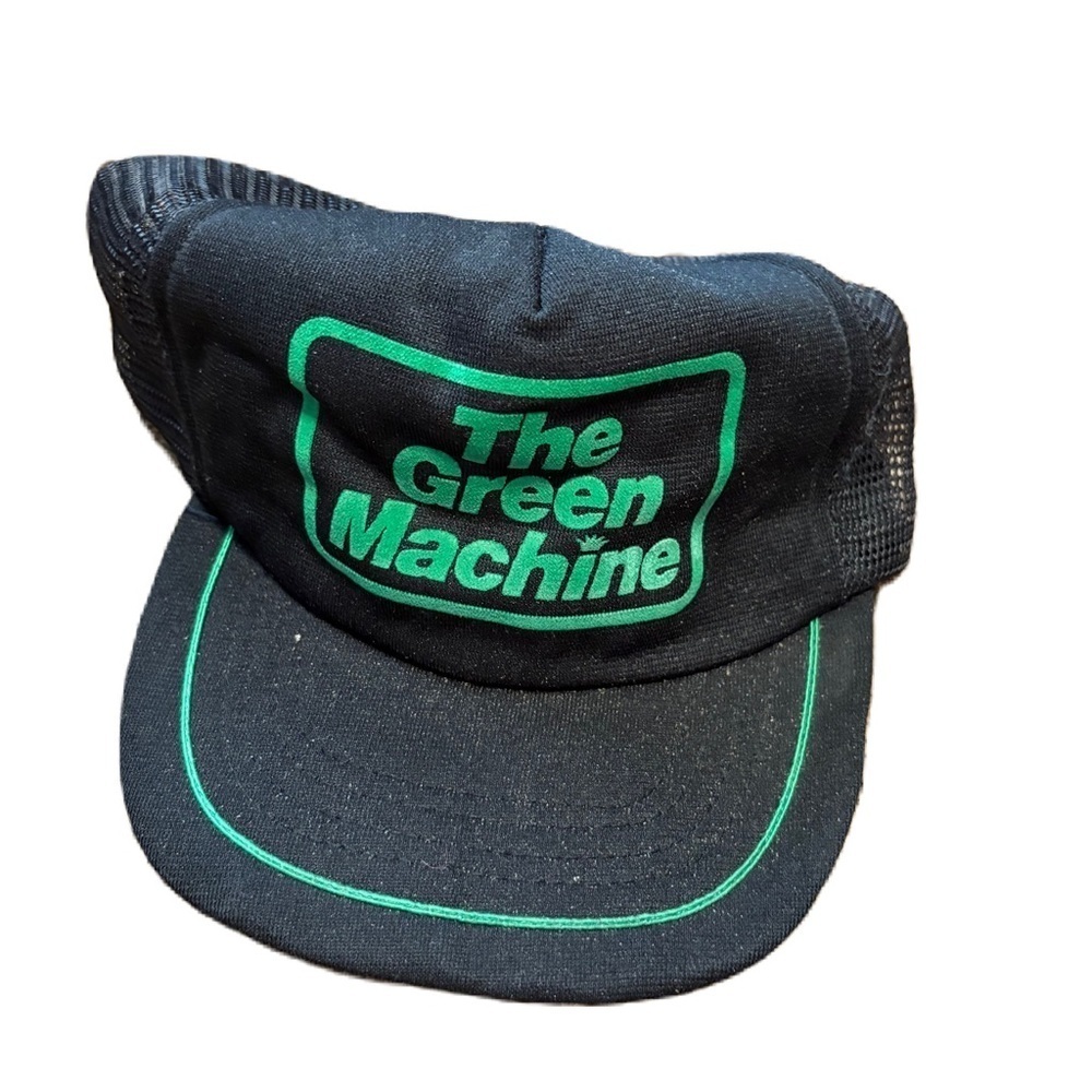 Vintage The Green Machine Cap SnapBack Lawn Mower Black Green 90s